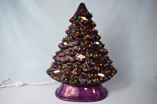 13 Inch Spooky Halloween Tree | Includes Witch Hat, Pumpkin, or Fuzzy Bat Tree Topper | Halloween Home Decor | Gothic Christmas Tree - Teresa's Ceramics