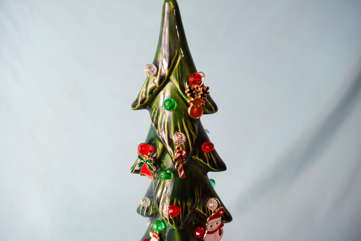 Spooky Black Skeleton Key Halloween Tree with Eerie Green Illumination - Gothic Ceramic Decor