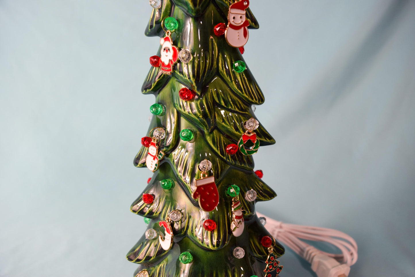 Spooky Black Skeleton Key Halloween Tree with Eerie Green Illumination - Gothic Ceramic Decor