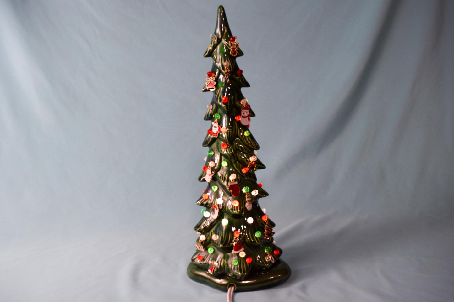 Spooky Black Skeleton Key Halloween Tree with Eerie Green Illumination - Gothic Ceramic Decor