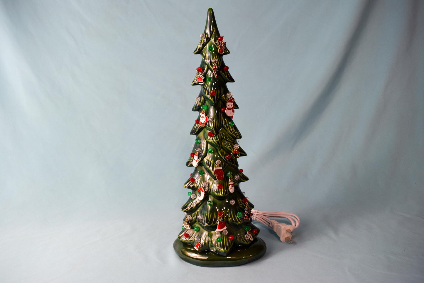 Spooky Black Skeleton Key Halloween Tree with Eerie Green Illumination - Gothic Ceramic Decor
