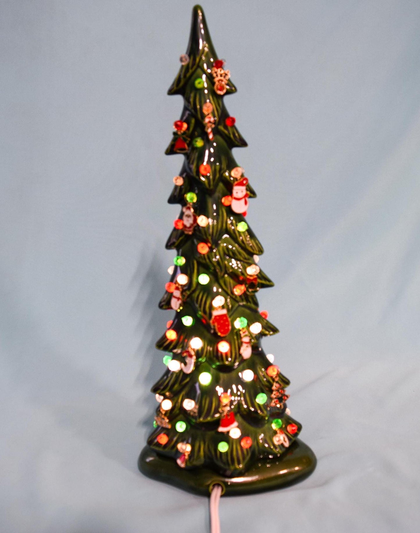 Spooky Black Skeleton Key Halloween Tree with Eerie Green Illumination - Gothic Ceramic Decor