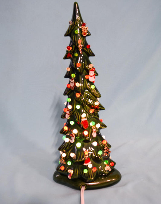 Spooky Black Skeleton Key Halloween Tree with Eerie Green Illumination - Gothic Ceramic Decor