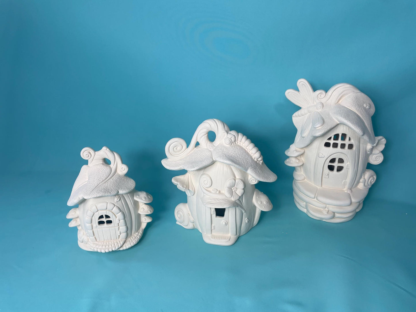 5 Ceramic Bisque Fairy Houses | Do It Yourself Ceramics - Painting Project - Unfinished Ceramics | Paint Party | Bisque Finish Yourself - Teresa's Ceramics