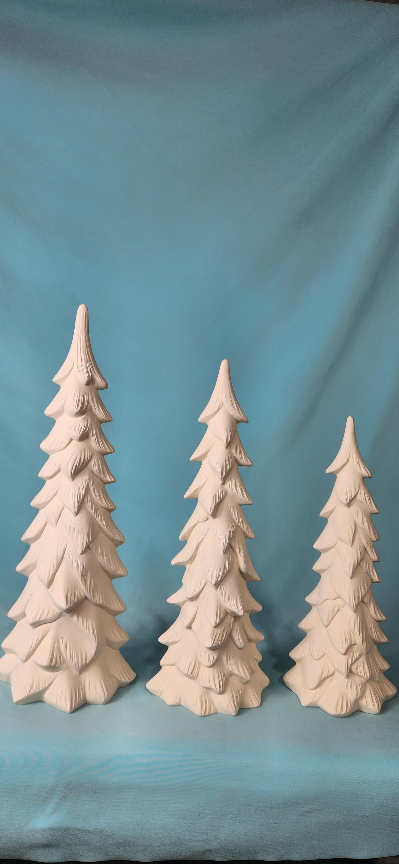 Ready To Paint | Select Your Size | Wispy Bisque Trees | Heirloom Ceramic Tree | Winter Holiday Decor | Night Light - Teresa's Ceramics