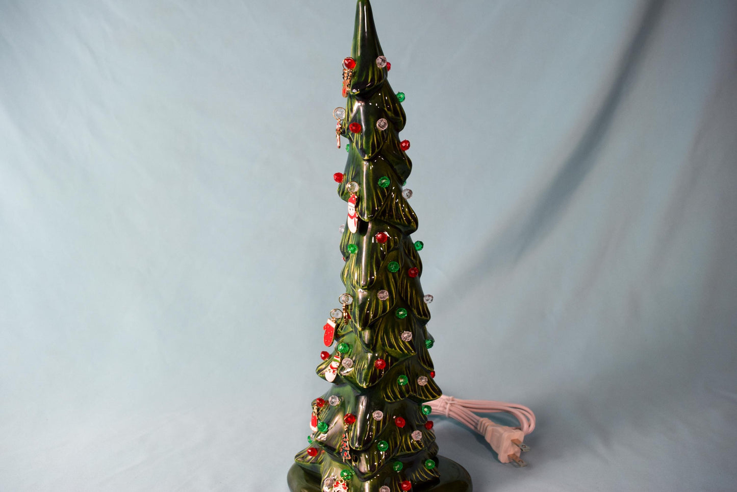 Spooky Black Skeleton Key Halloween Tree with Eerie Green Illumination - Gothic Ceramic Decor