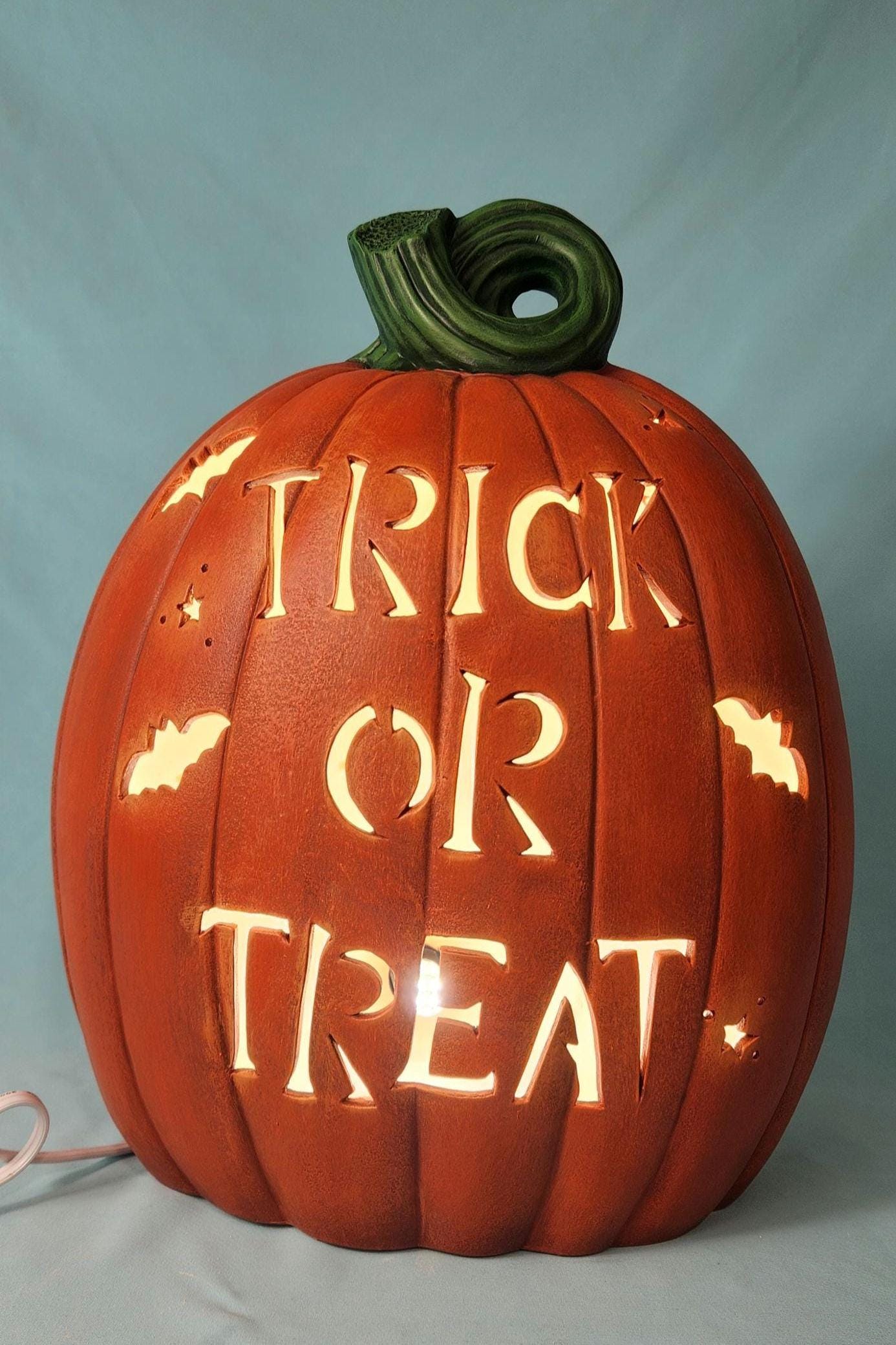 Beautiful Light Up Trick Or Treat Ceramic Pumpkin - Teresa's Ceramics