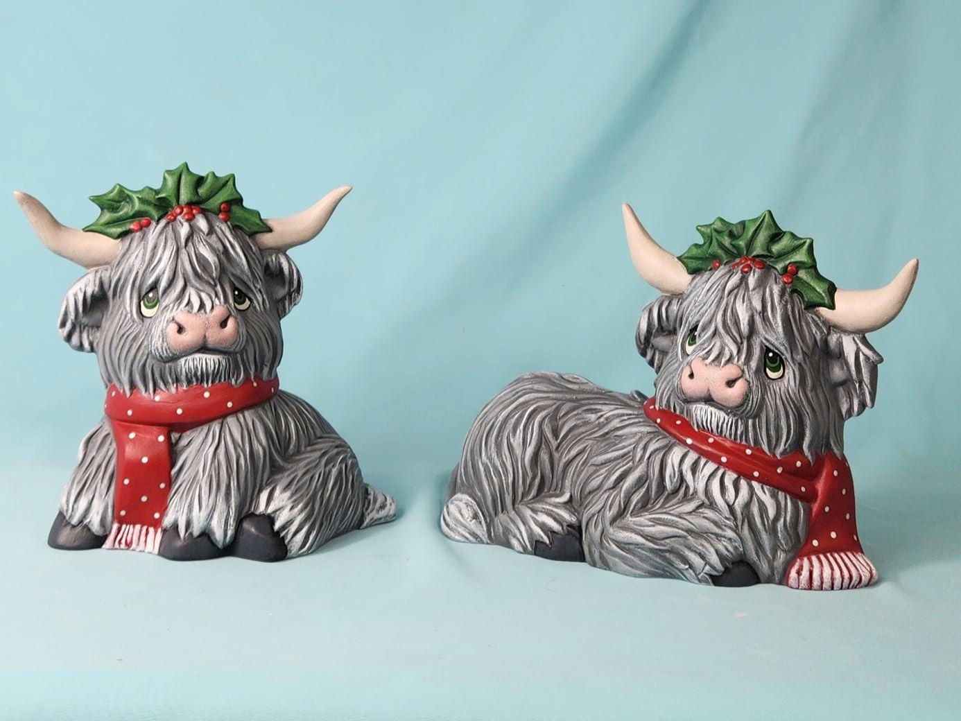 Charming Handmade Ceramic Highland Cow Figurines: Rustic Farm Animal Decor for Home or Office - Teresa's Ceramics