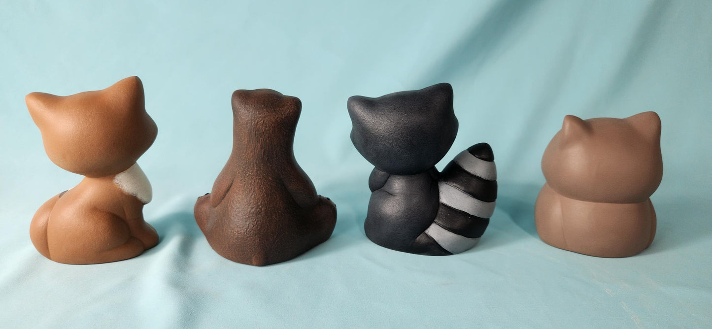 Ceramic Woodland Animal Set: Owl, Fox, Raccoon, Bear - Nursery Decor, Baby Shower Gift, Forest Creatures