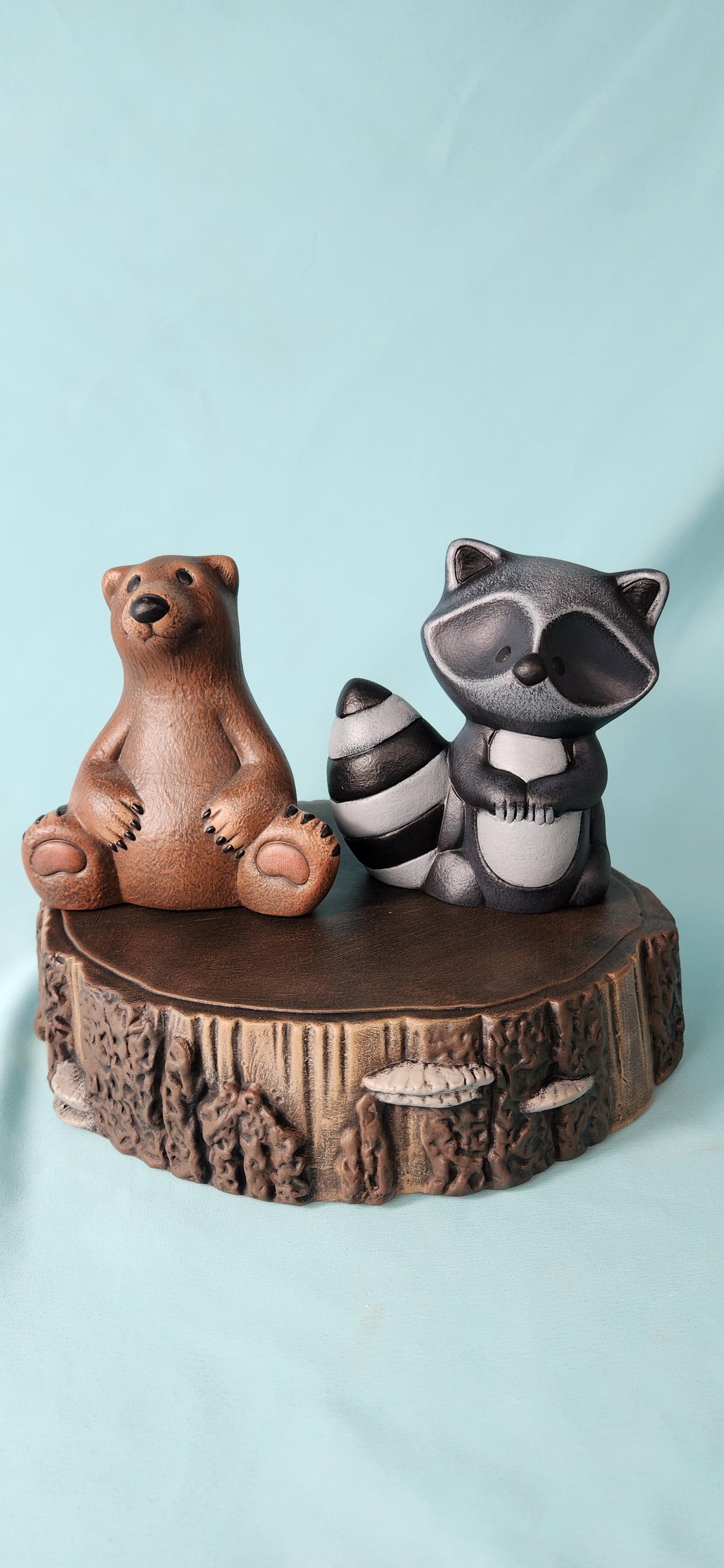 Ceramic Woodland Animal Set: Owl, Fox, Raccoon, Bear - Nursery Decor, Baby Shower Gift, Forest Creatures