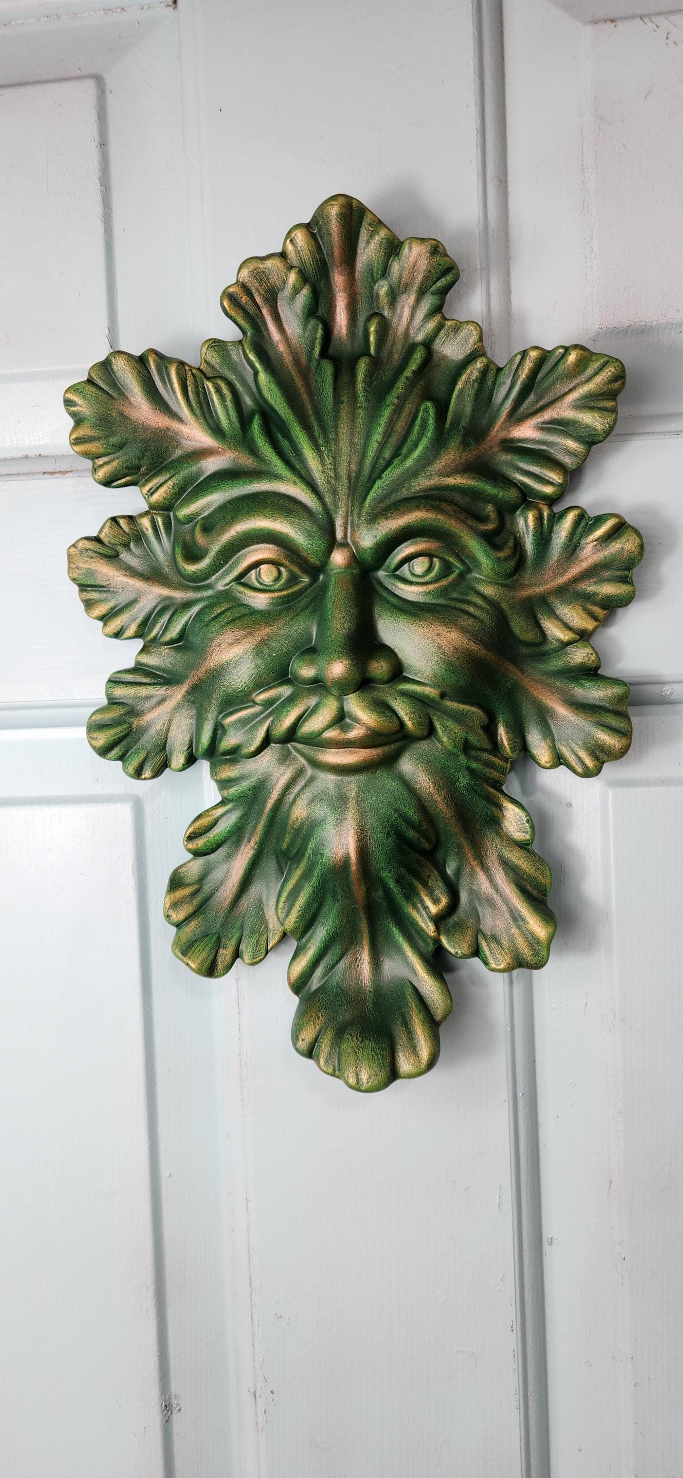 Leafman Greenman Nature Plaque: Handmade Copper & Gold Garden Wall Art Decor for Outdoor Spaces