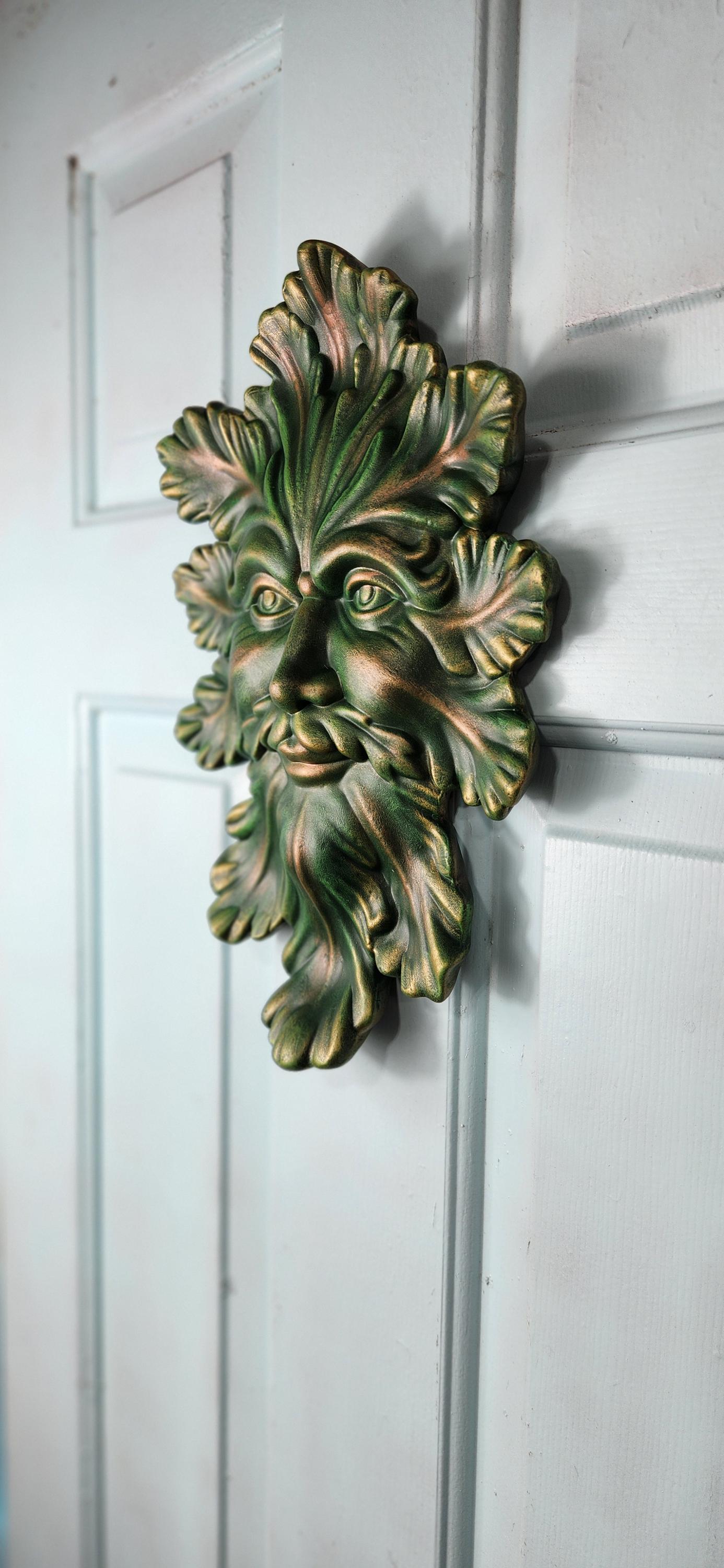 Leafman Greenman Nature Plaque: Handmade Copper & Gold Garden Wall Art Decor for Outdoor Spaces