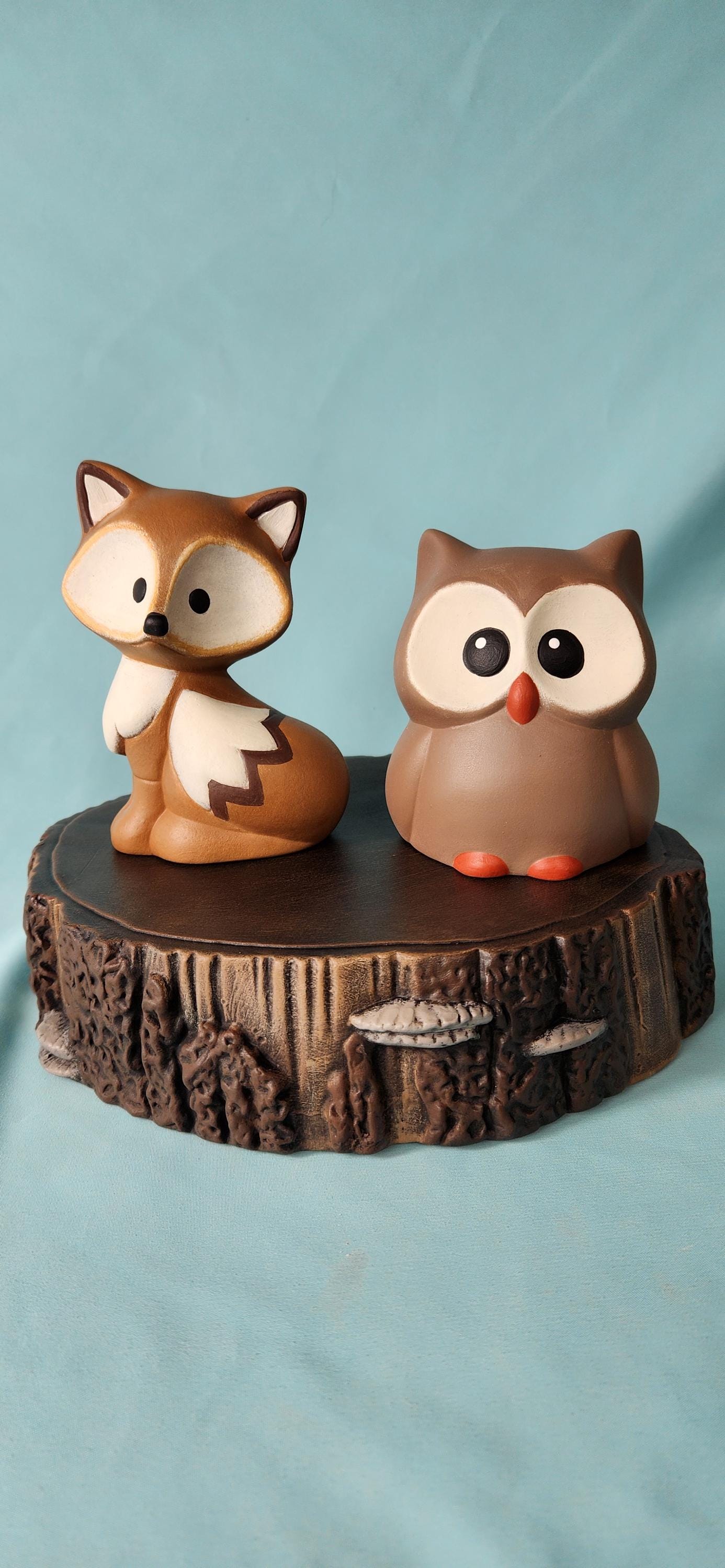 Set of three Ceramic Woodland animals - Baby Owl - Baby Fox - Baby Raccoon - Teresa's Ceramics