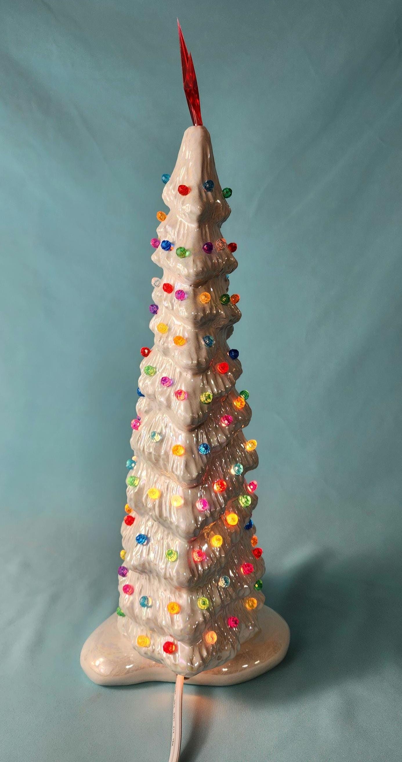 Slim White Mother of Pearl Ceramic Christmas Tree | 13 inches Lights Up | Free Shipping |Multicolor Lights | One of a Kind