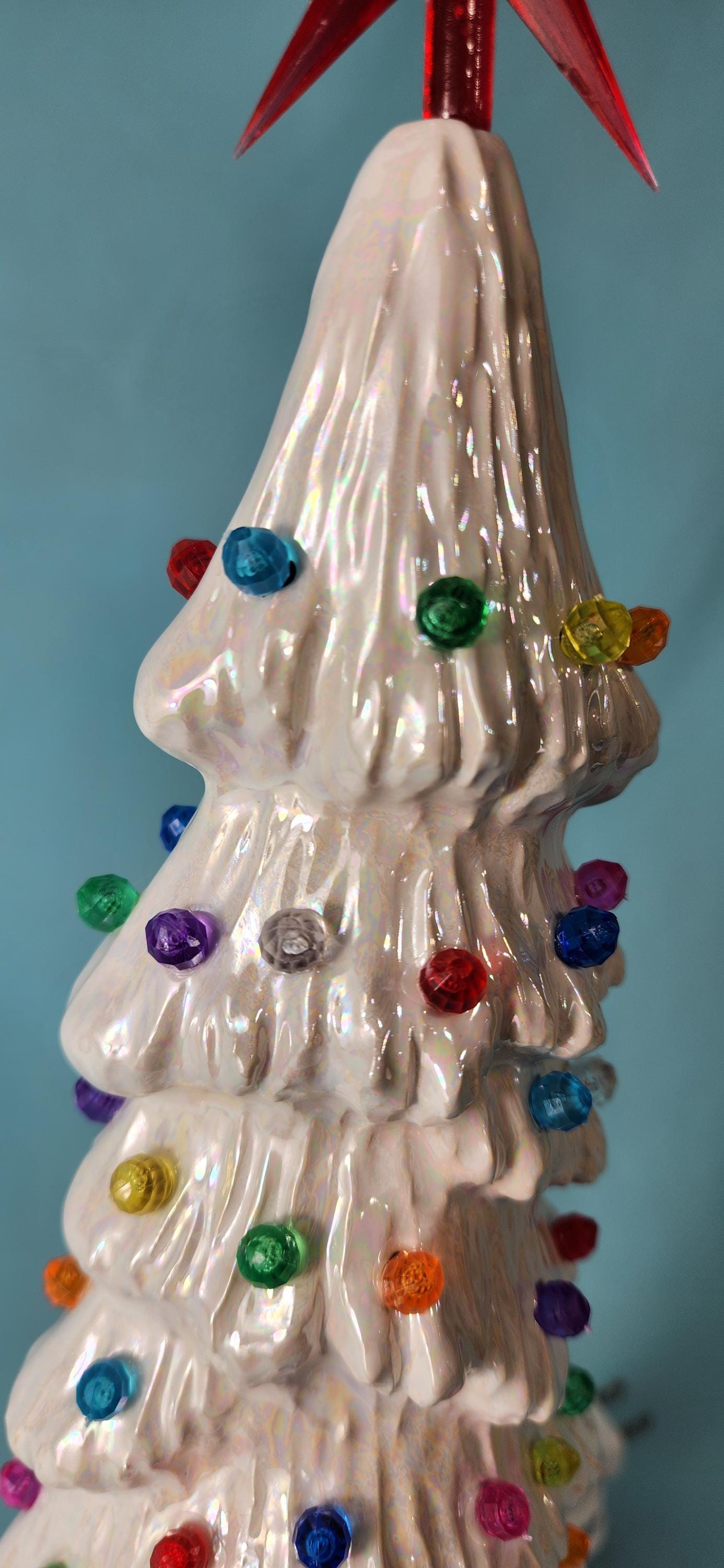 Slim White Mother of Pearl Ceramic Christmas Tree | 13 inches Lights Up | Free Shipping |Multicolor Lights | One of a Kind