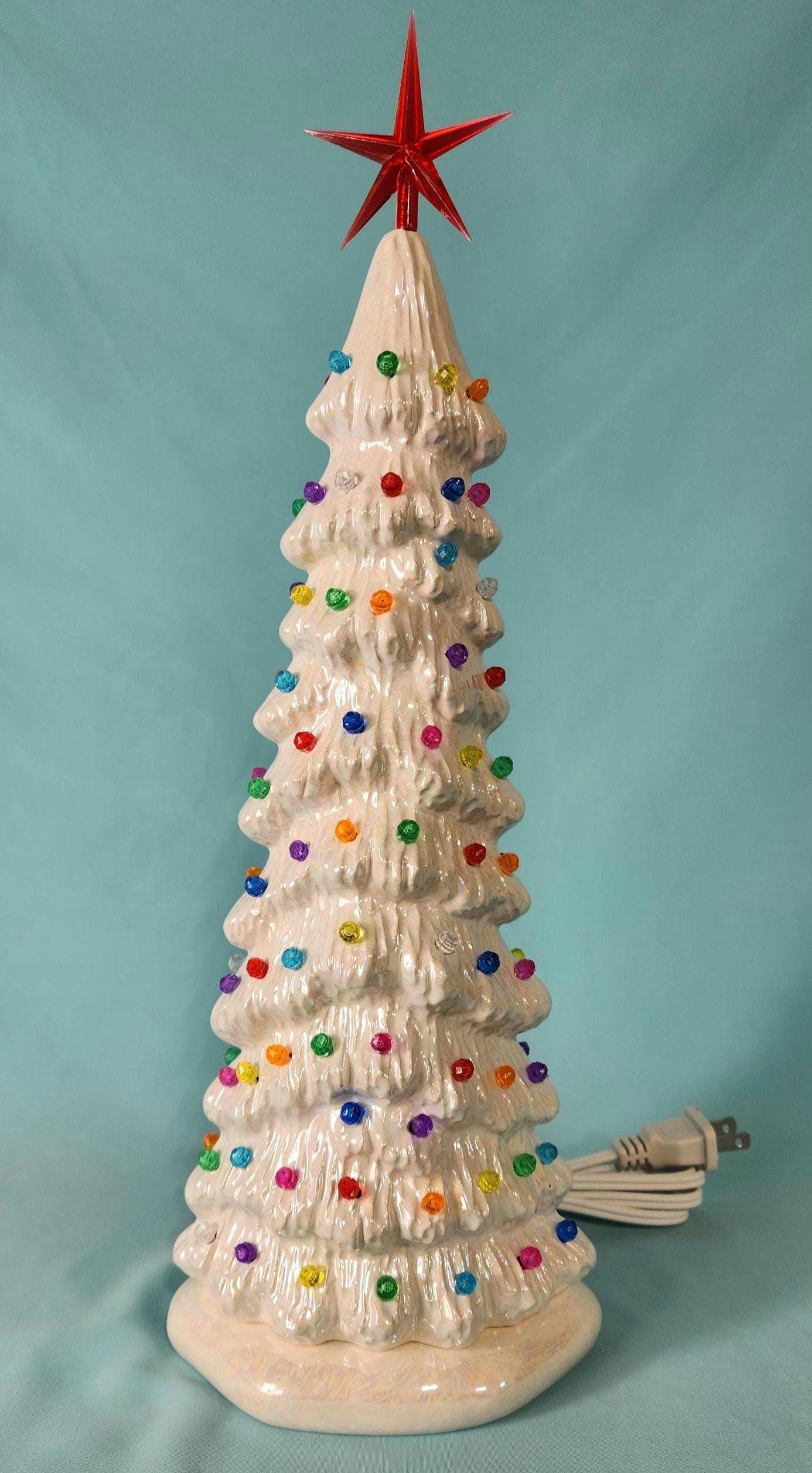 Slim White Mother of Pearl Ceramic Christmas Tree | 13 inches Lights Up | Free Shipping |Multicolor Lights | One of a Kind