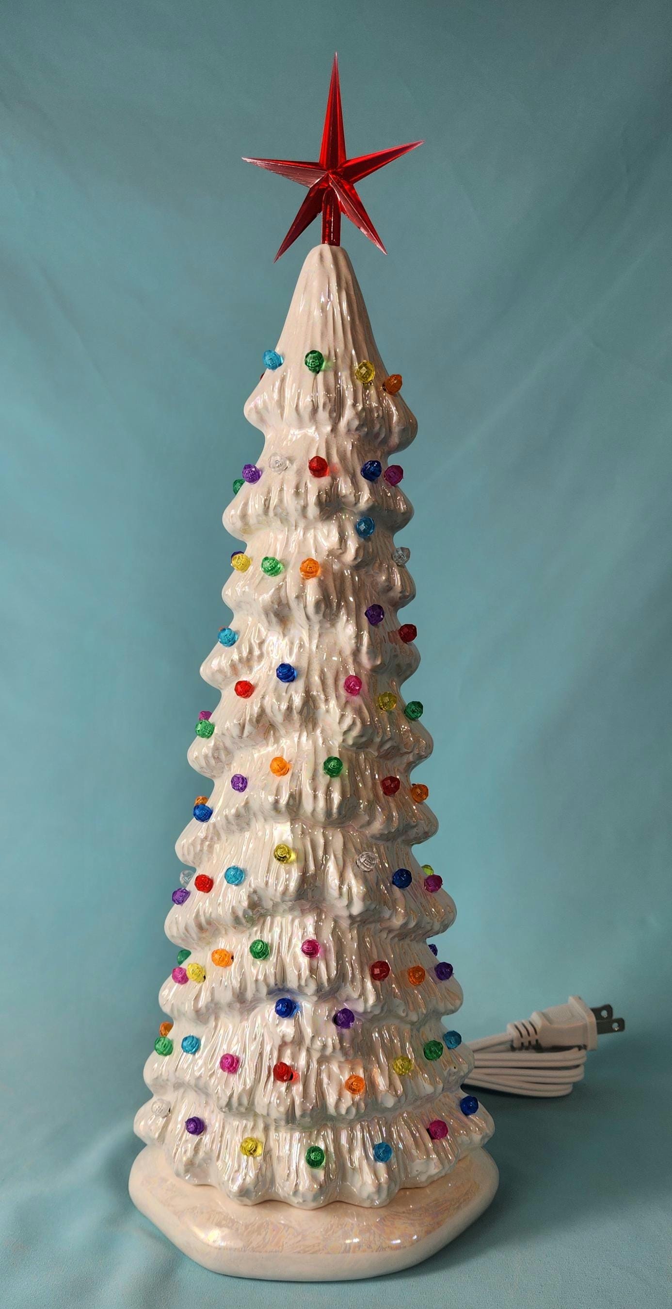 Slim White Mother of Pearl Ceramic Christmas Tree | 13 inches Lights Up | Free Shipping |Multicolor Lights | One of a Kind