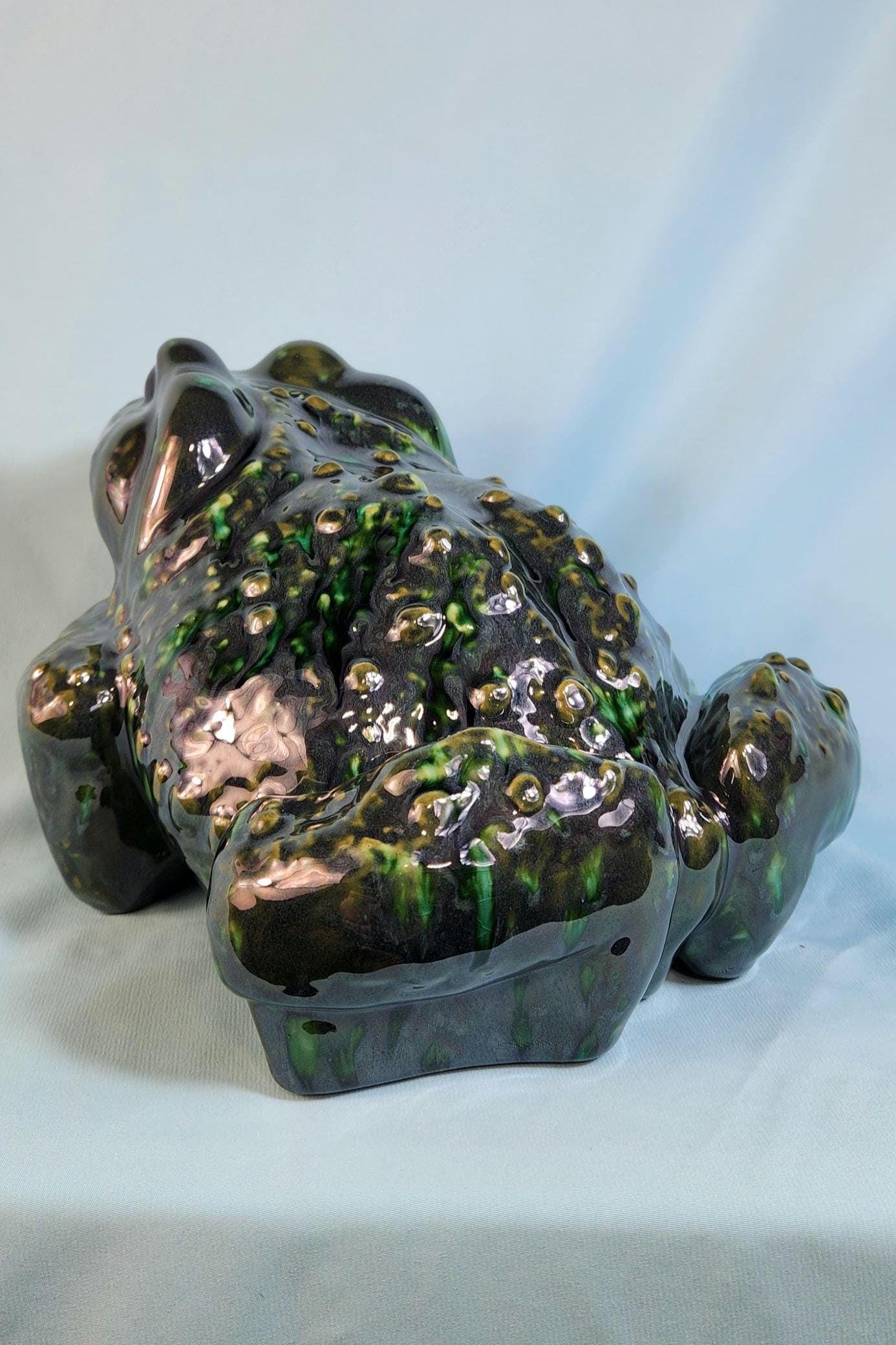 Vintage Peacock Green Glazed Arnel Toad Statue - Unique Garden Sculpture & Home Decor Gift