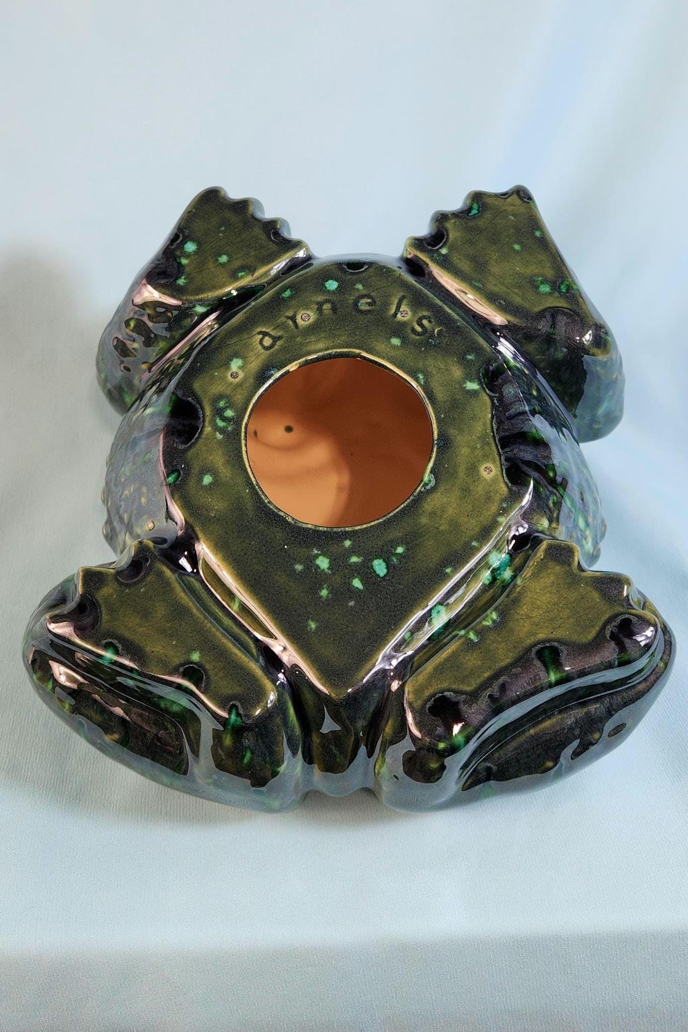 Vintage Peacock Green Glazed Arnel Toad Statue - Unique Garden Sculpture & Home Decor Gift