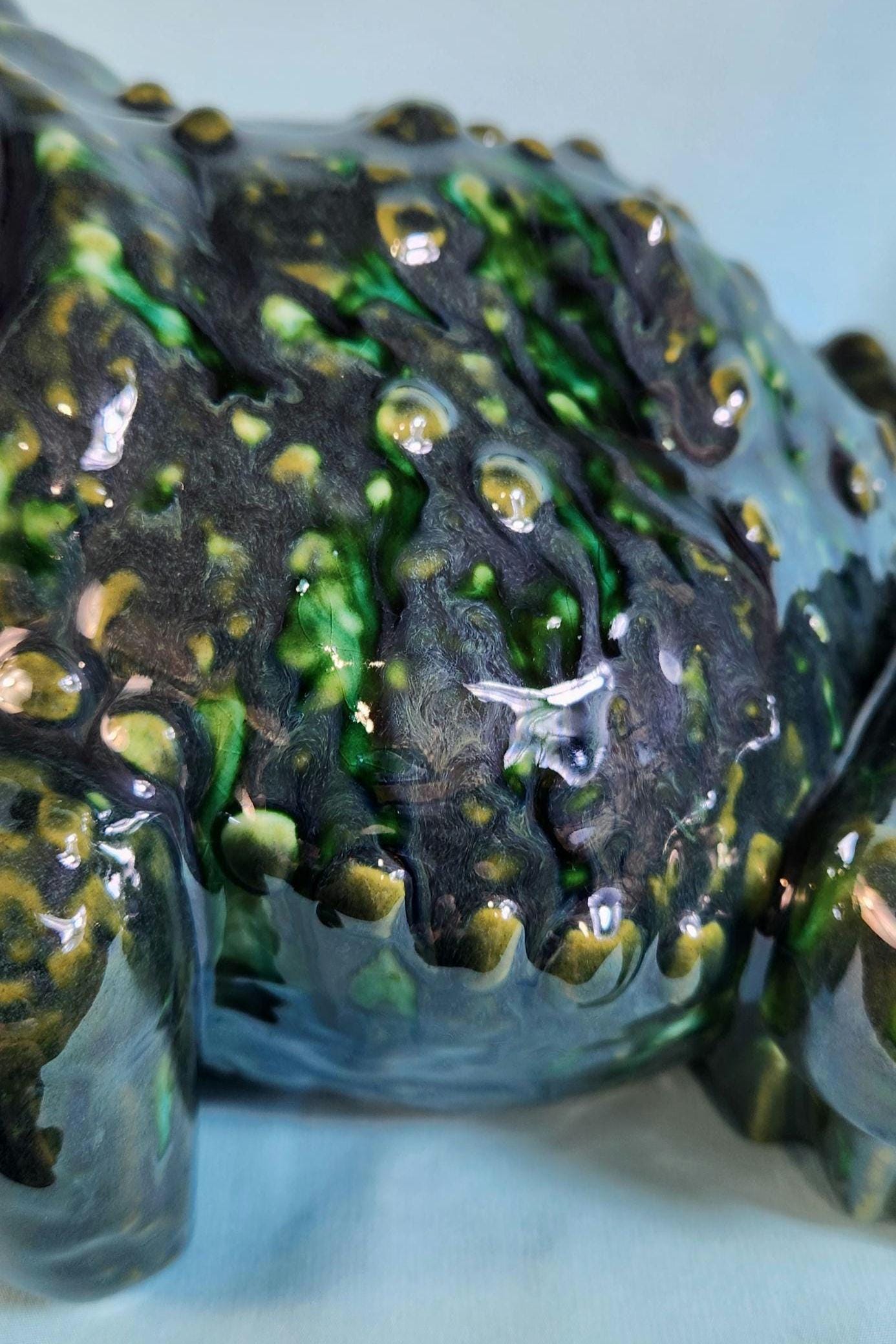 Vintage Peacock Green Glazed Arnel Toad Statue - Unique Garden Sculpture & Home Decor Gift