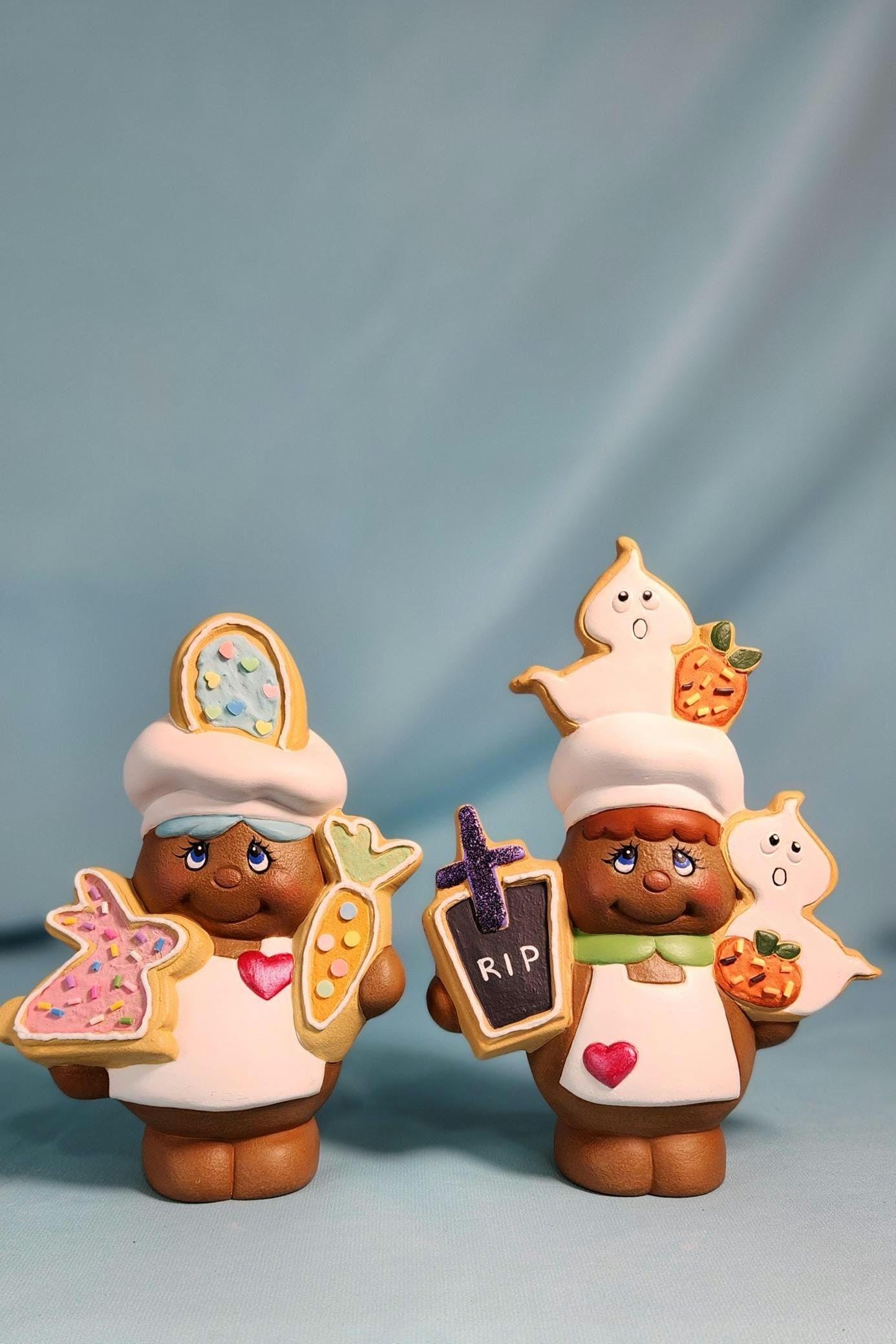 Set of 11 Christmas Gingerbread Bakers | Holiday Home Decor | Gingerbread Cookie People - Teresa's Ceramics