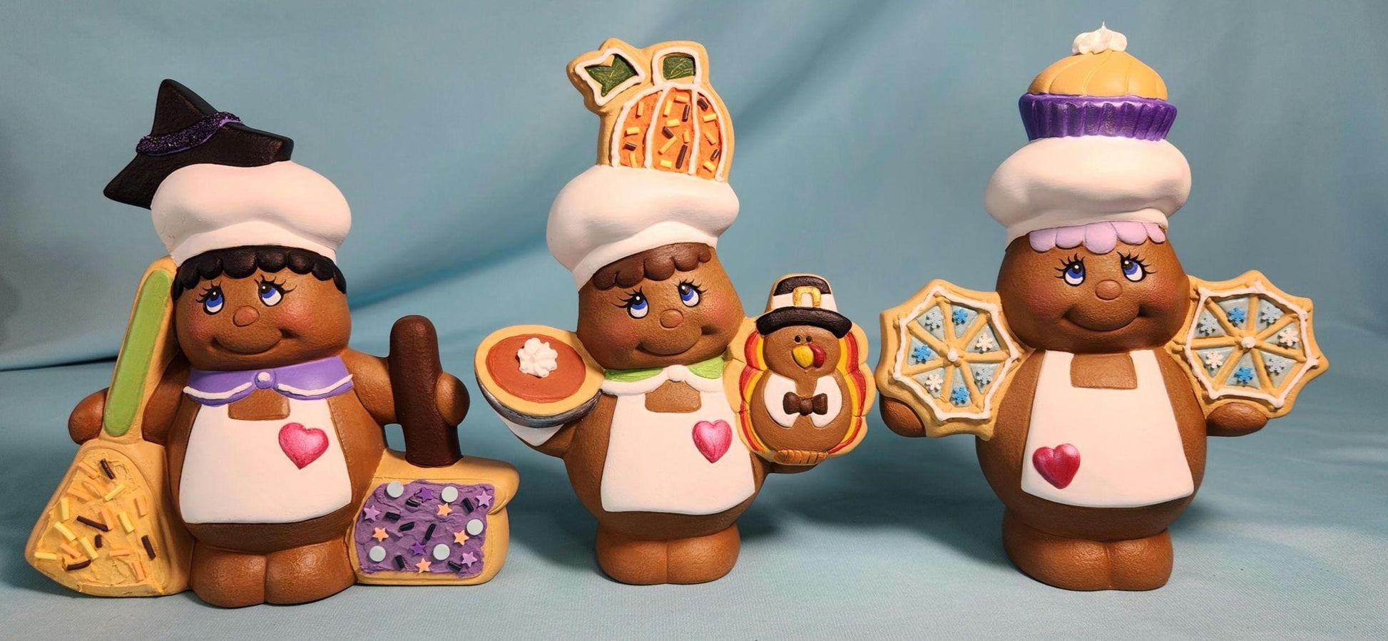Set of 11 Christmas Gingerbread Bakers | Holiday Home Decor | Gingerbread Cookie People - Teresa's Ceramics