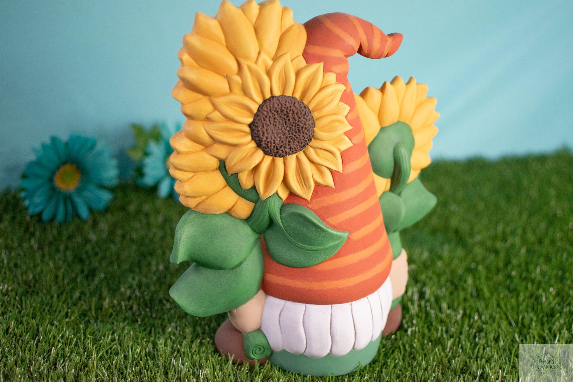 Sunflower Gnome | Large Garden Gnome | Sunny The Gnome - Teresa's Ceramics