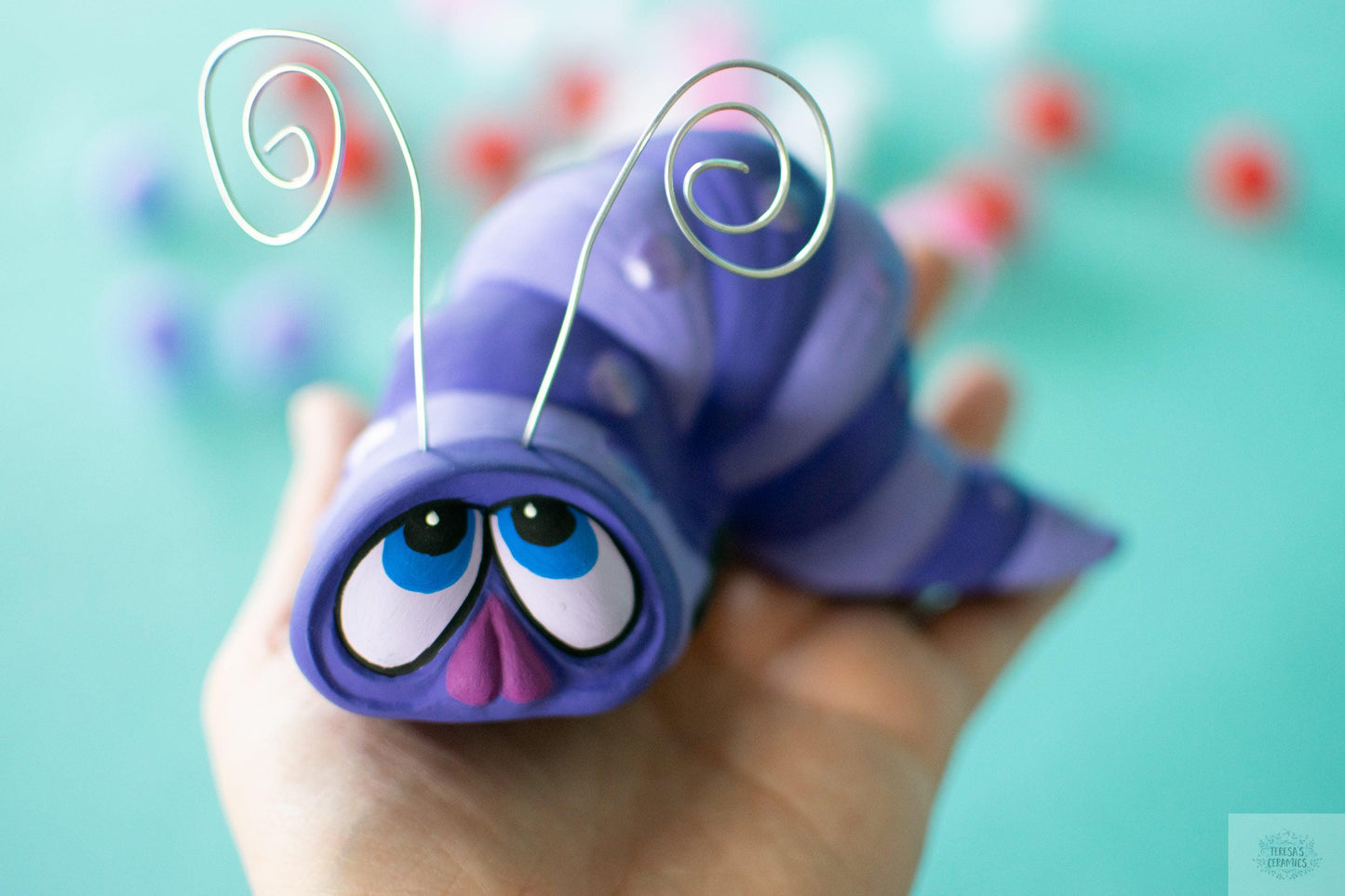 Valentine Wormy | Ceramic Caterpillar | Pink Ceramic Decor - Teresa's Ceramics