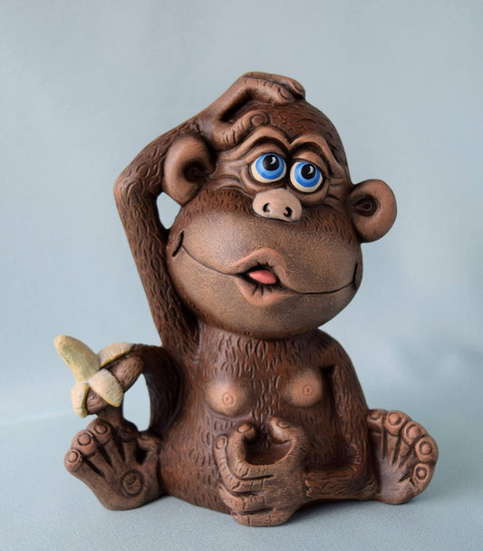 Monkey - Figurine - Ceramic - Nursery Decor - Ape - Chimpanzee - Jungle - baby Shower - Birthday - Collectible - Gift for Kids - Safari - Teresa's Ceramics