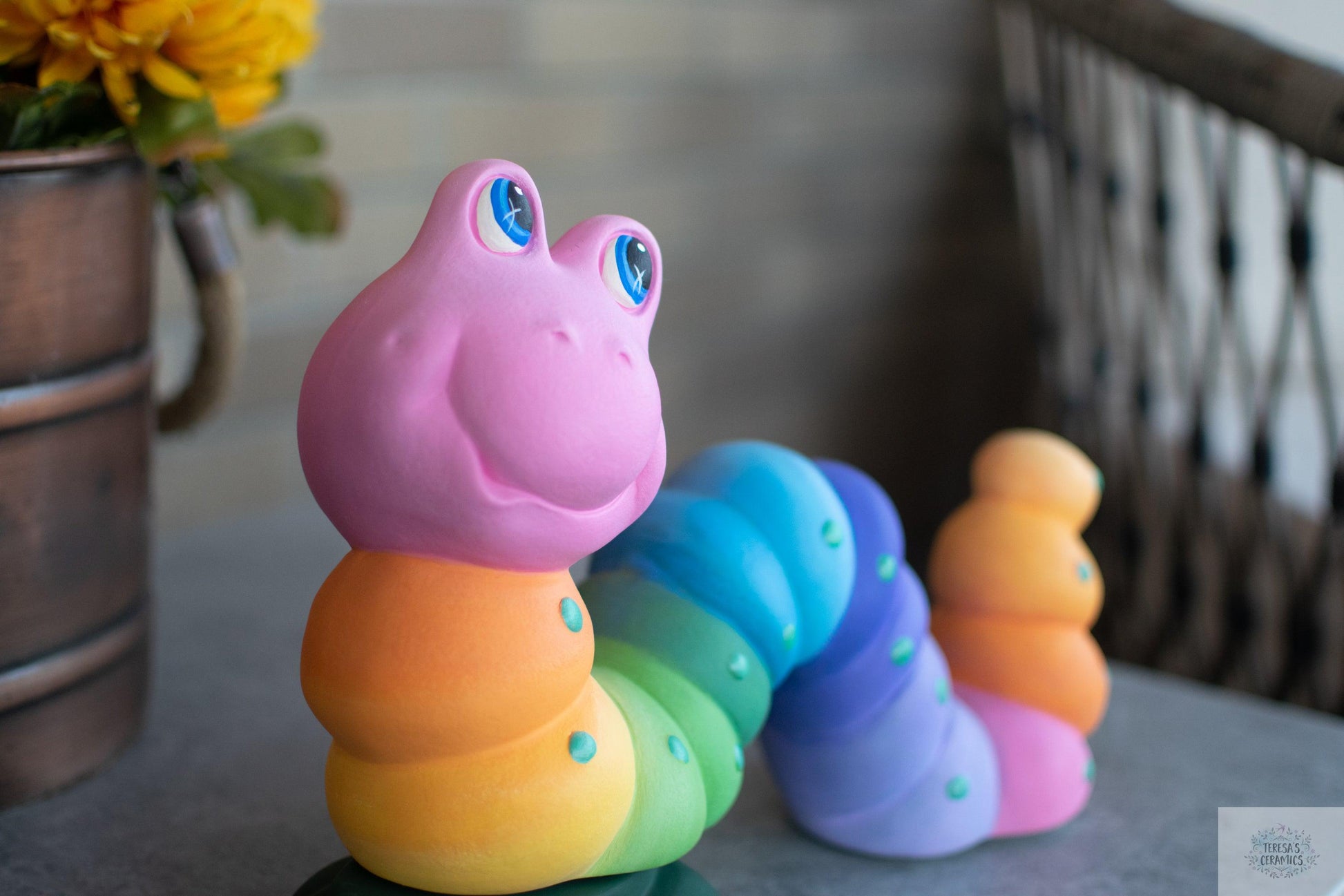 Large Rainbow Wormy | Garden Art Worm - Teresa's Ceramics