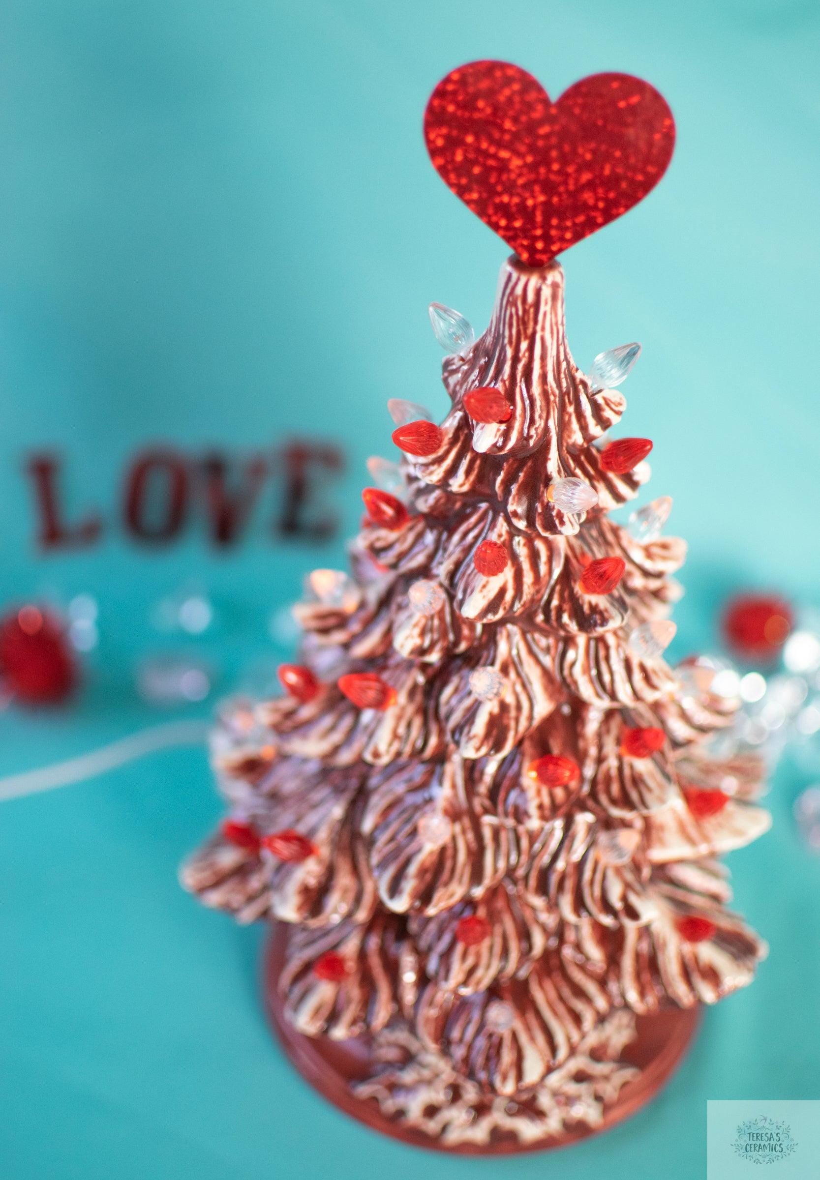 Valentine Tree | Ceramic Tree Light | Red Striped Tree - Teresa's Ceramics