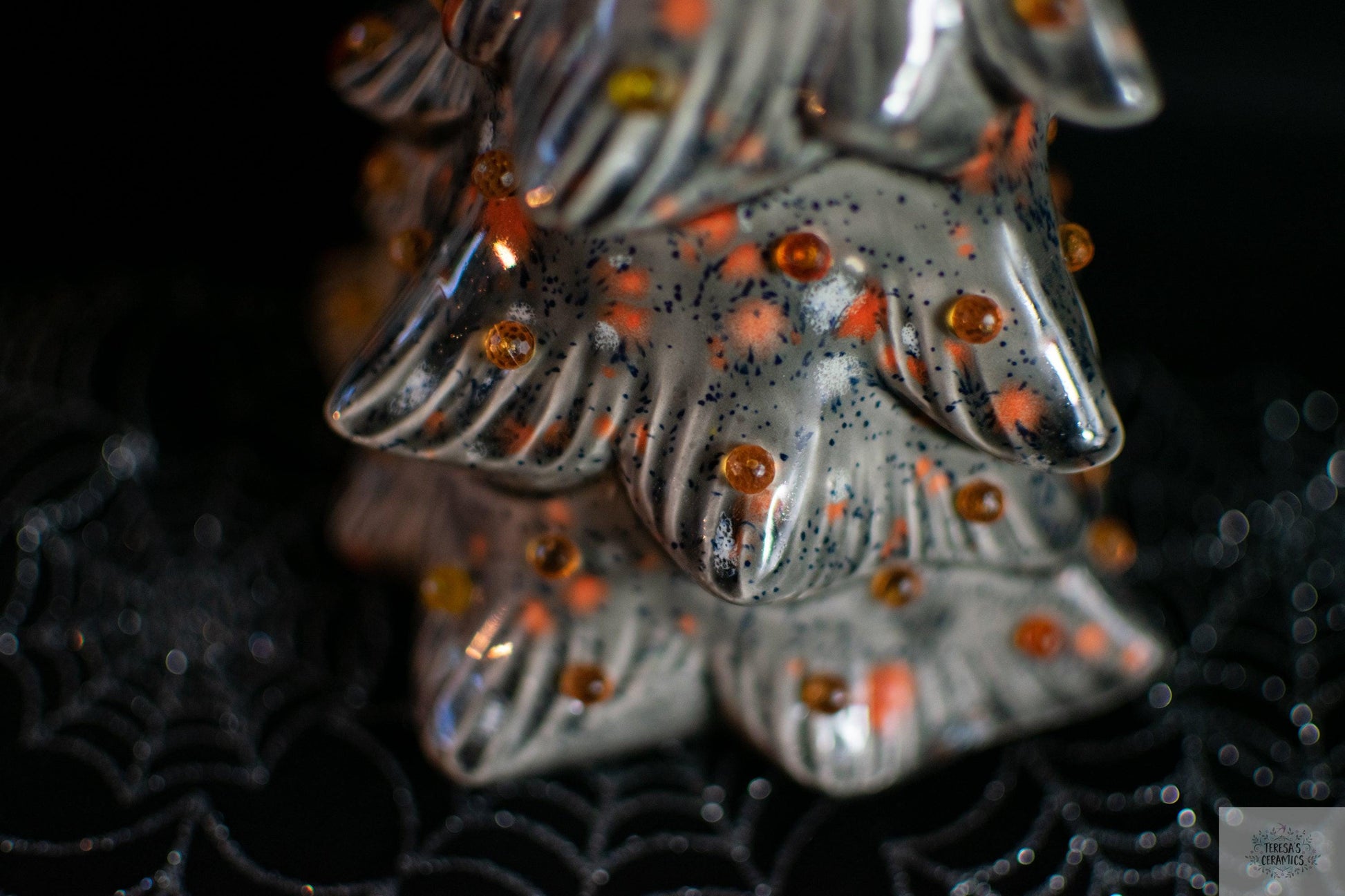 Harvest Ceramic Tree | Fall Night Light | Glazed Gray Wispy Pine | Halloween Tree Light - Teresa's Ceramics