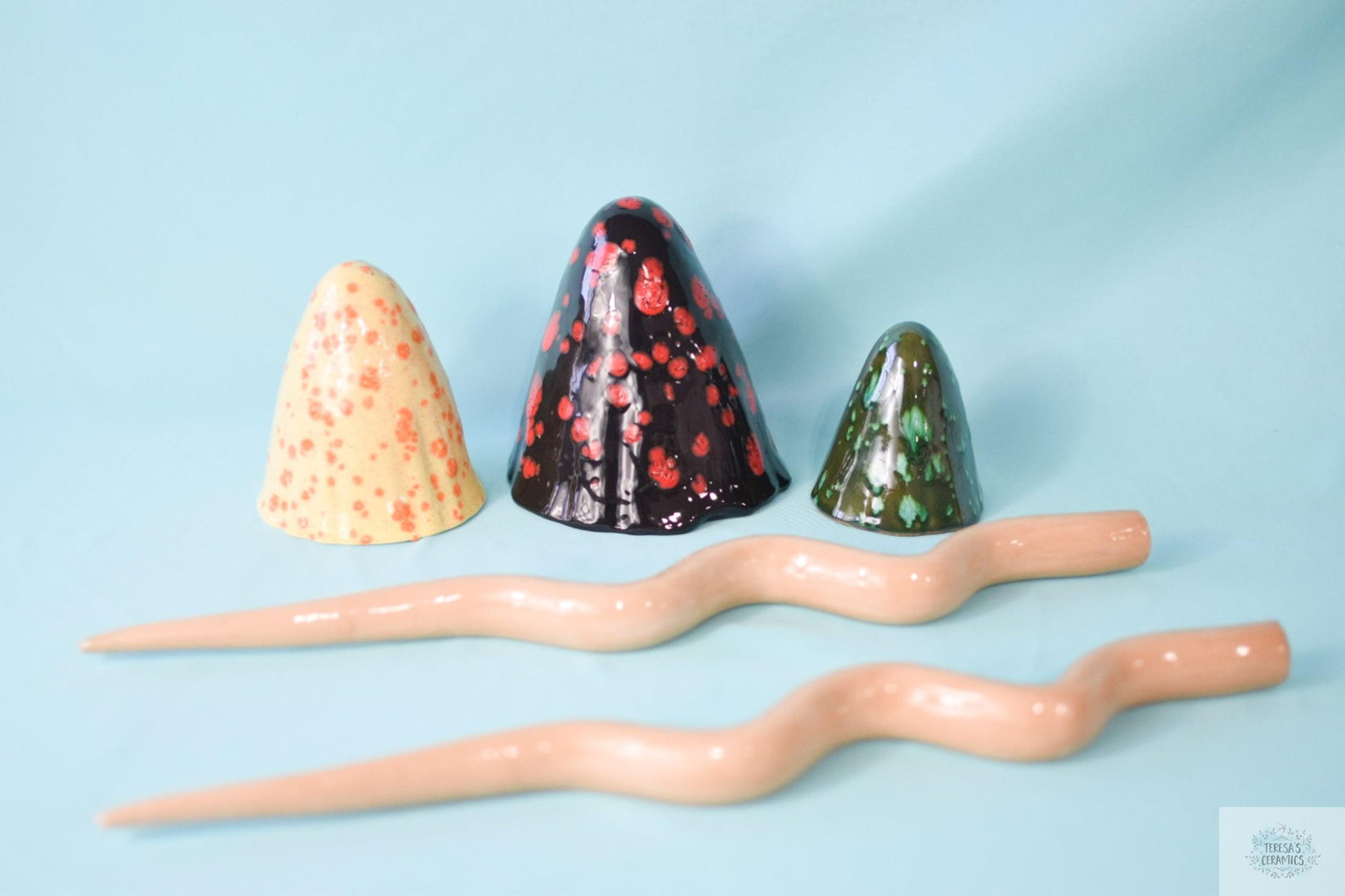 Tall Magic Mushrooms | Ceramic Mushroom Chimes | Mushroom Garden Decor - Teresa's Ceramics