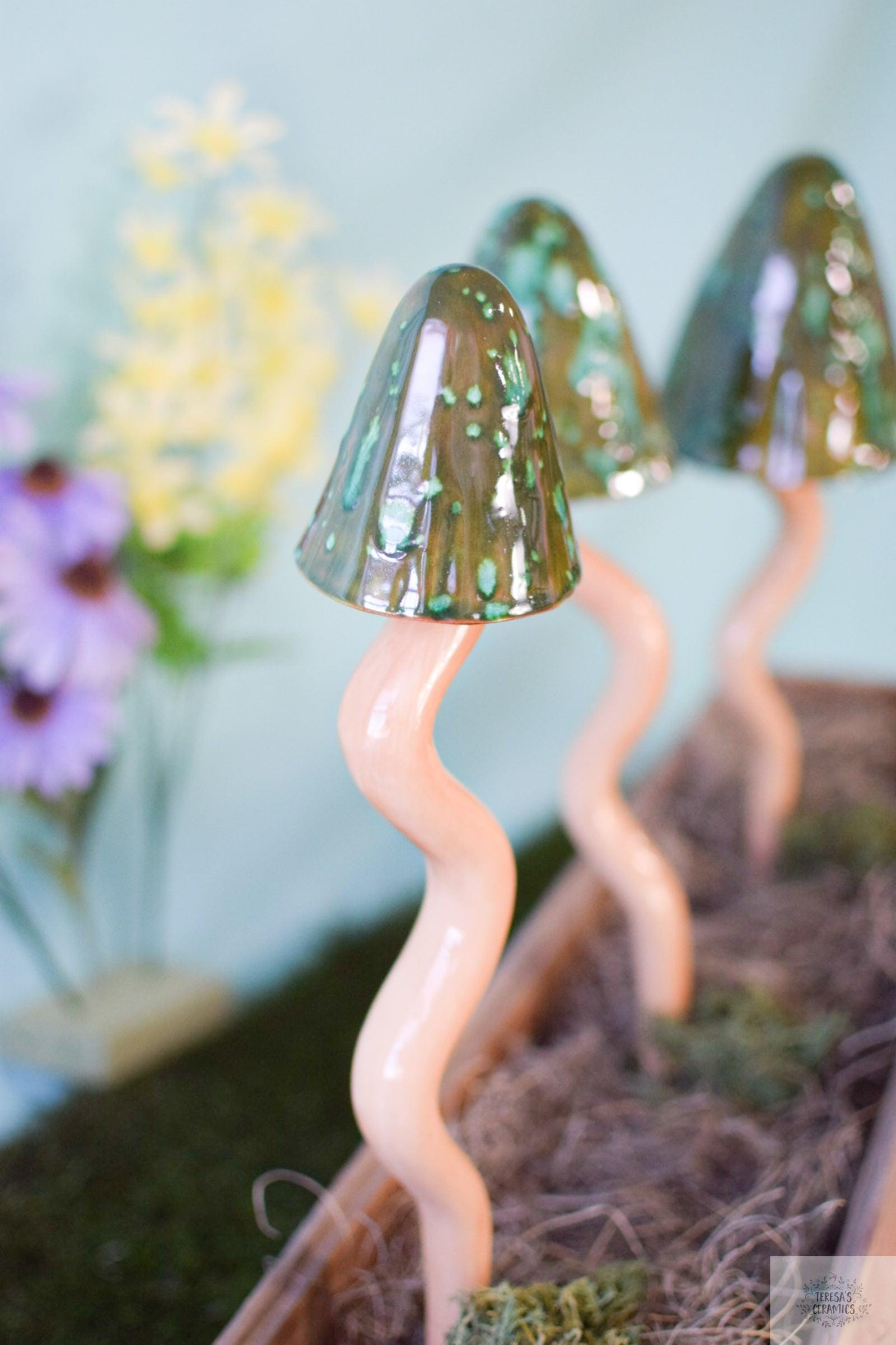 Tall Magic Mushrooms | Ceramic Mushroom Chimes | Mushroom Garden Decor - Teresa's Ceramics