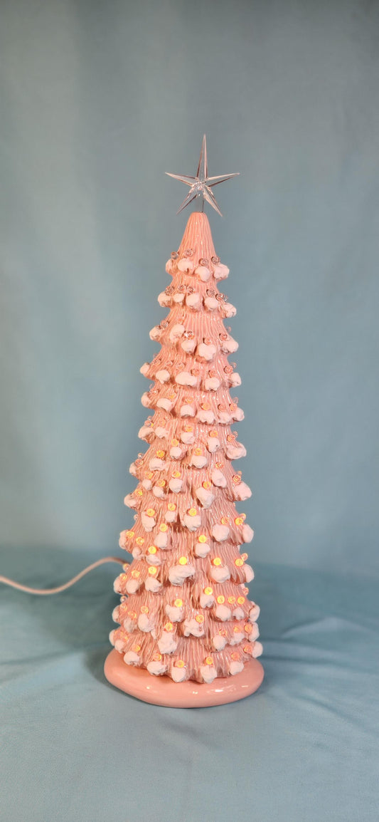 Pink Ceramic Christmas Tree | Slim Style | Snowy Pine | Free Shipping