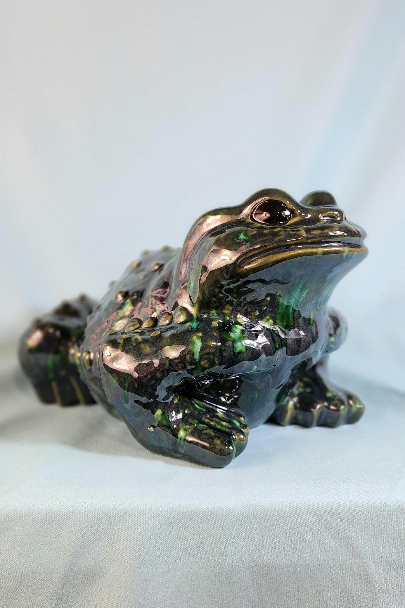 Vintage Peacock Green Glazed Arnel Toad Statue - Unique Garden Sculpture & Home Decor Gift