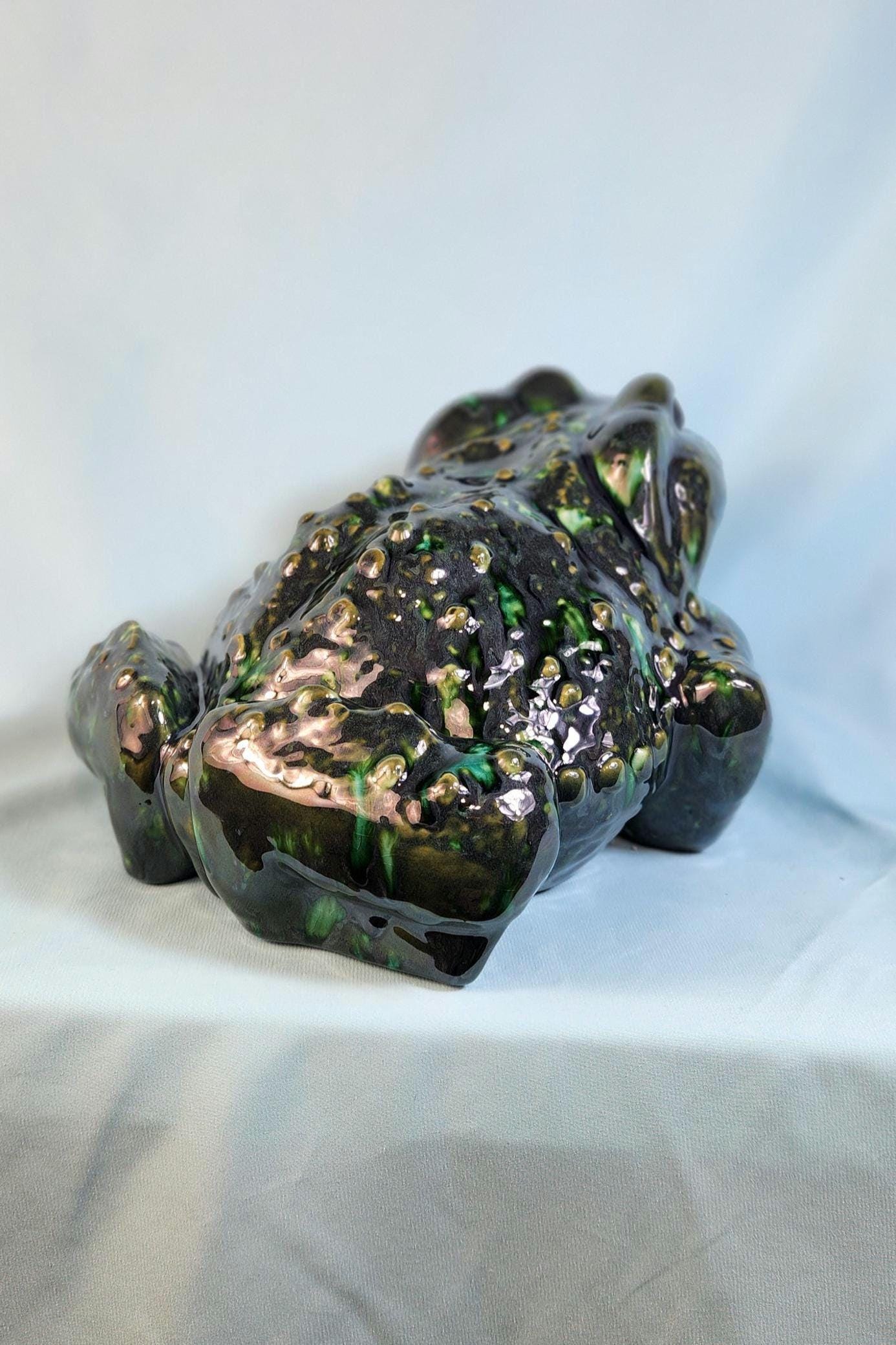 Vintage Peacock Green Glazed Arnel Toad Statue - Unique Garden Sculpture & Home Decor Gift
