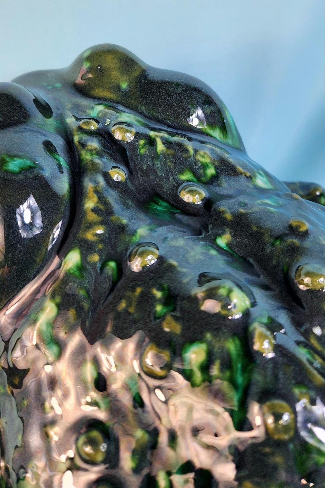 Vintage Peacock Green Glazed Arnel Toad Statue - Unique Garden Sculpture & Home Decor Gift