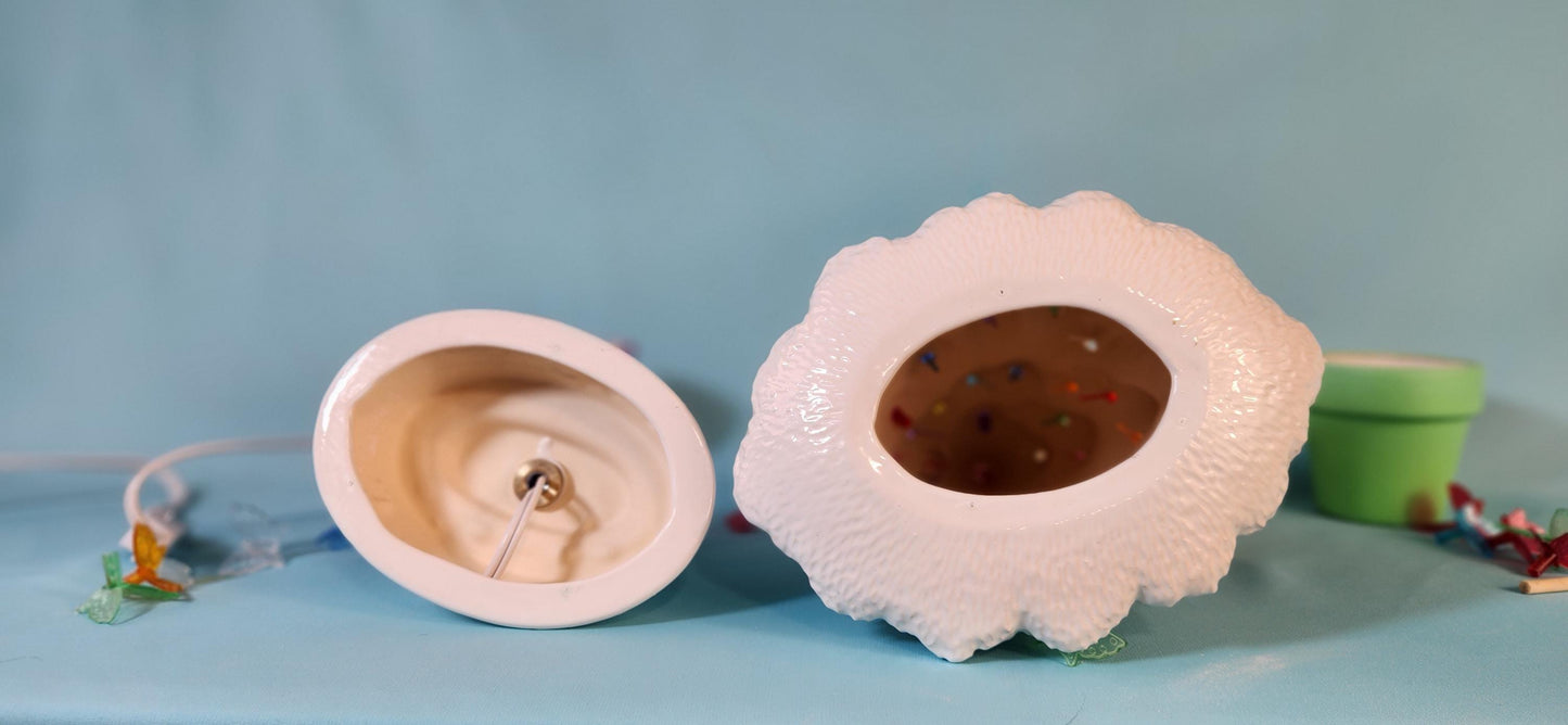 Elegant White Glazed Ceramic Butterfly Tree - Handmade Nightlight for Home Decor