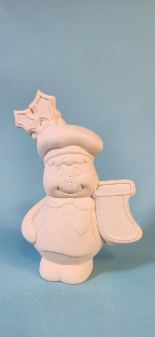 Candy Cane Carrying Gingerbread Baker | Christmas Home Decor | Unpainted Ceramic Bisque | Do it Yourself Paint Project
