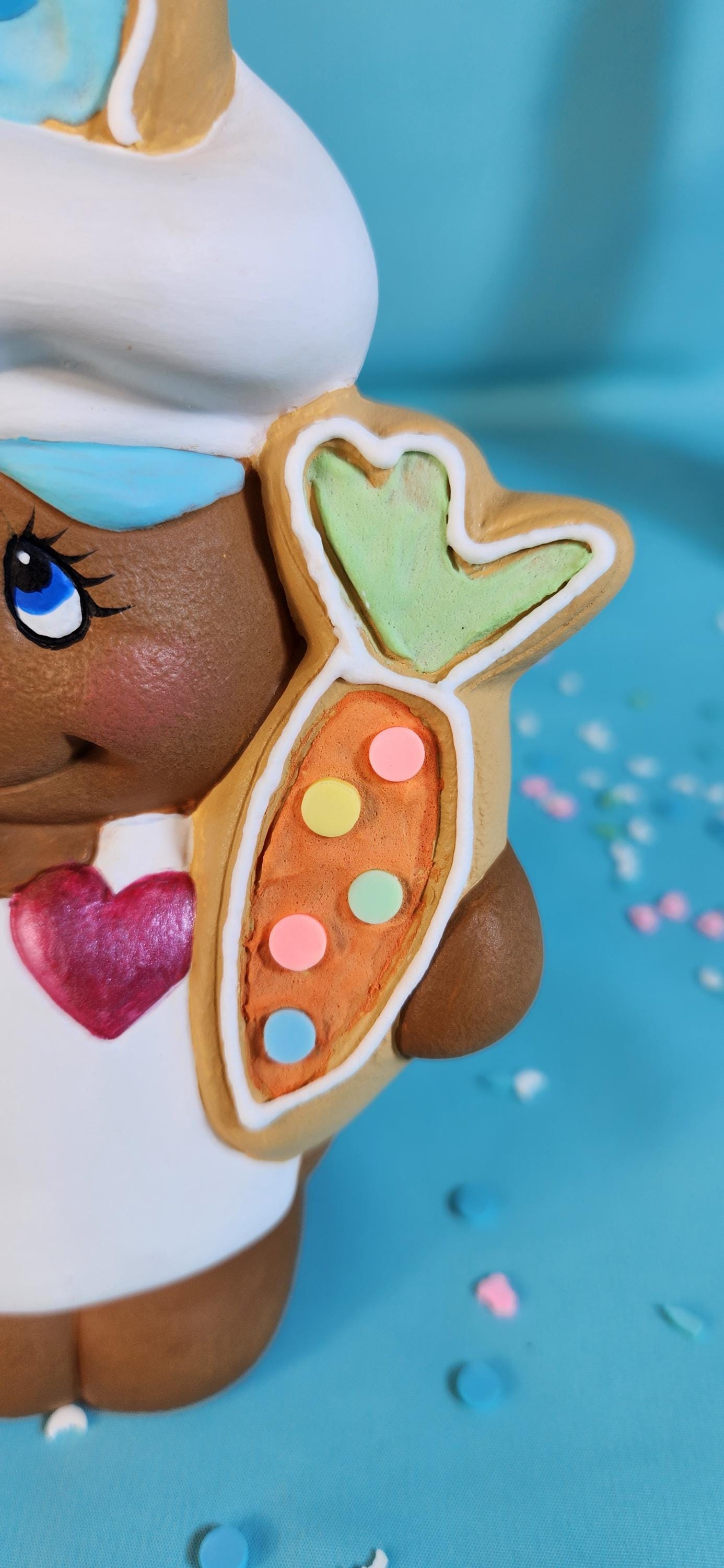 Easter Ceramic Gingerbread Baker Figurine: Festive Cookie Chef with Bunny & Carrot Decoration