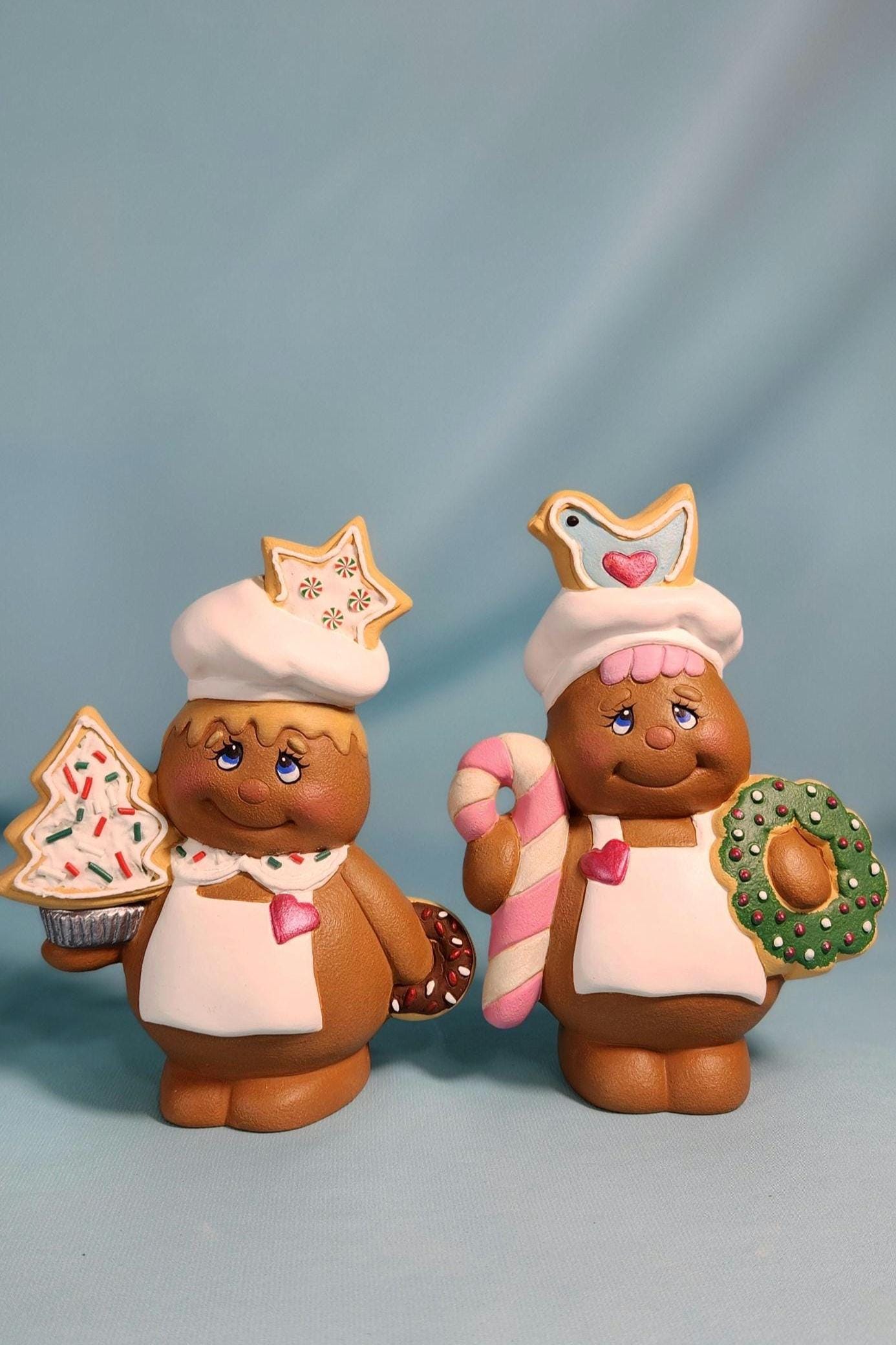 Set of 11 Christmas Gingerbread Bakers | Holiday Home Decor | Gingerbread Cookie People - Teresa's Ceramics