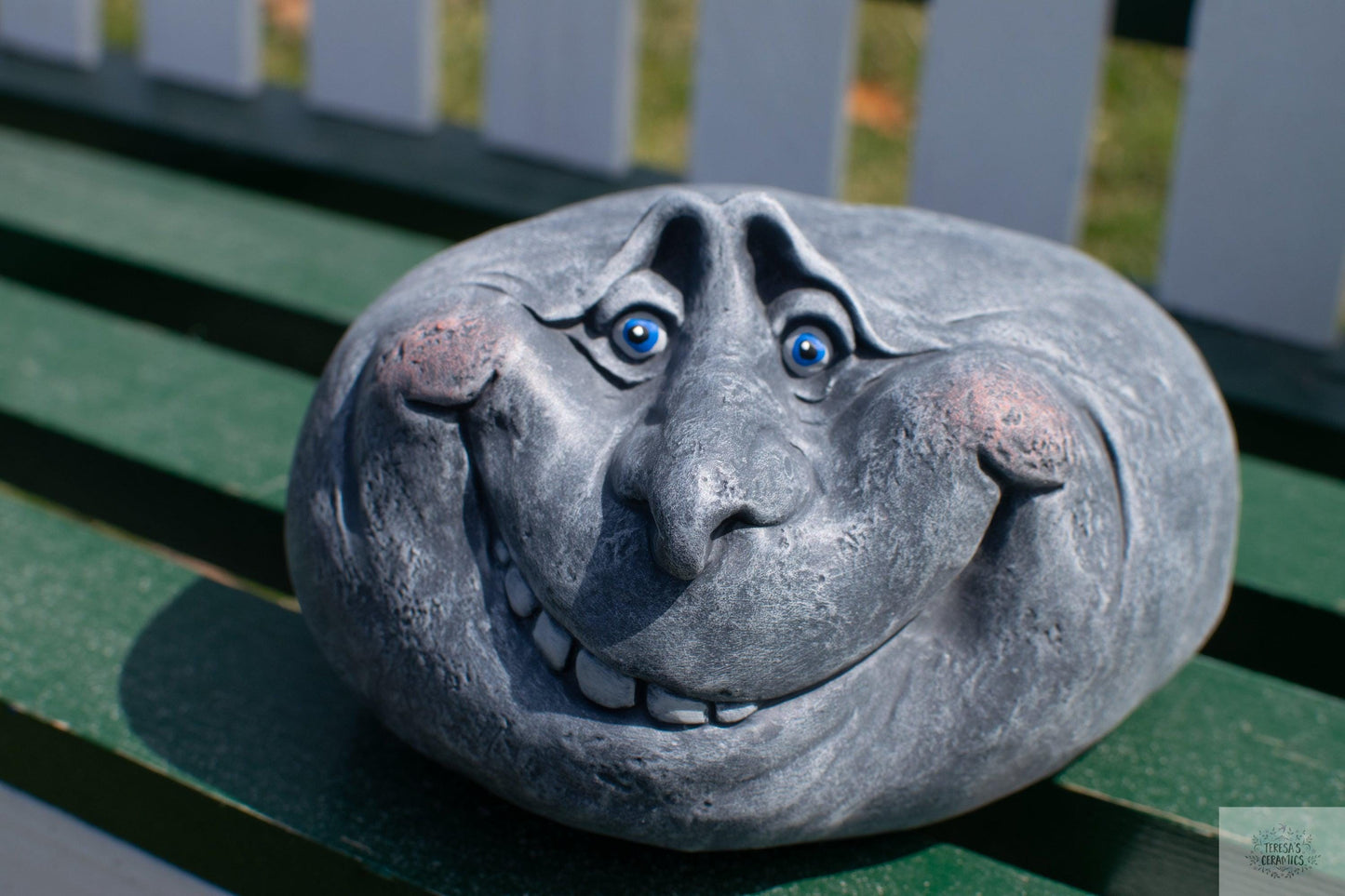 Beady The Rock | Goofy Garden Stone | Yard Art Stone | Garden Bed Decor | Handmade - Teresa's Ceramics