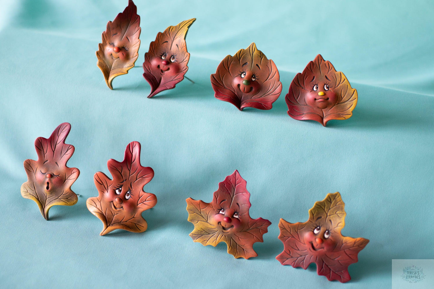Fall Leaves | Set of 8 | Autumn Leaf Set - Teresa's Ceramics