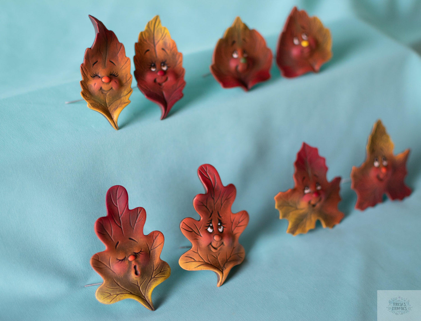 Fall Leaves | Set of 8 | Autumn Leaf Set - Teresa's Ceramics
