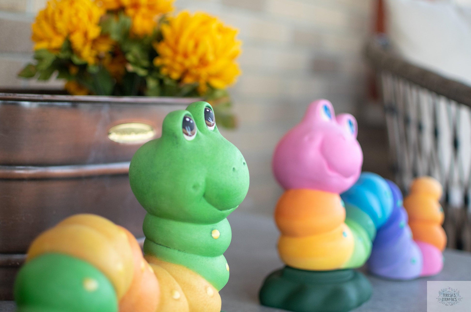 Large Rainbow Wormy | Garden Art Worm - Teresa's Ceramics