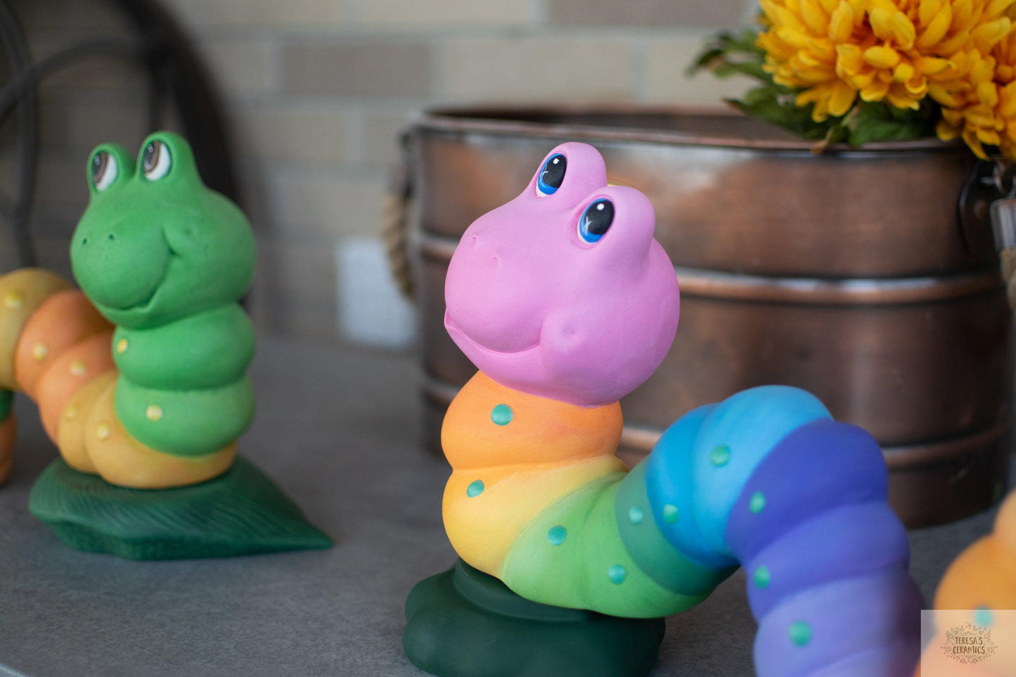 Large Rainbow Wormy | Garden Art Worm - Teresa's Ceramics