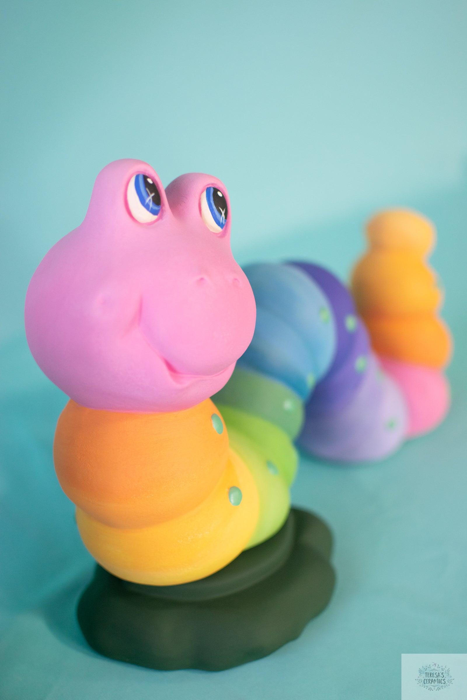 Large Rainbow Wormy | Garden Art Worm - Teresa's Ceramics
