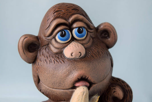 Monkey Figurine | Monkey Nursery Decor | Monkey With Banana - Teresa's Ceramics