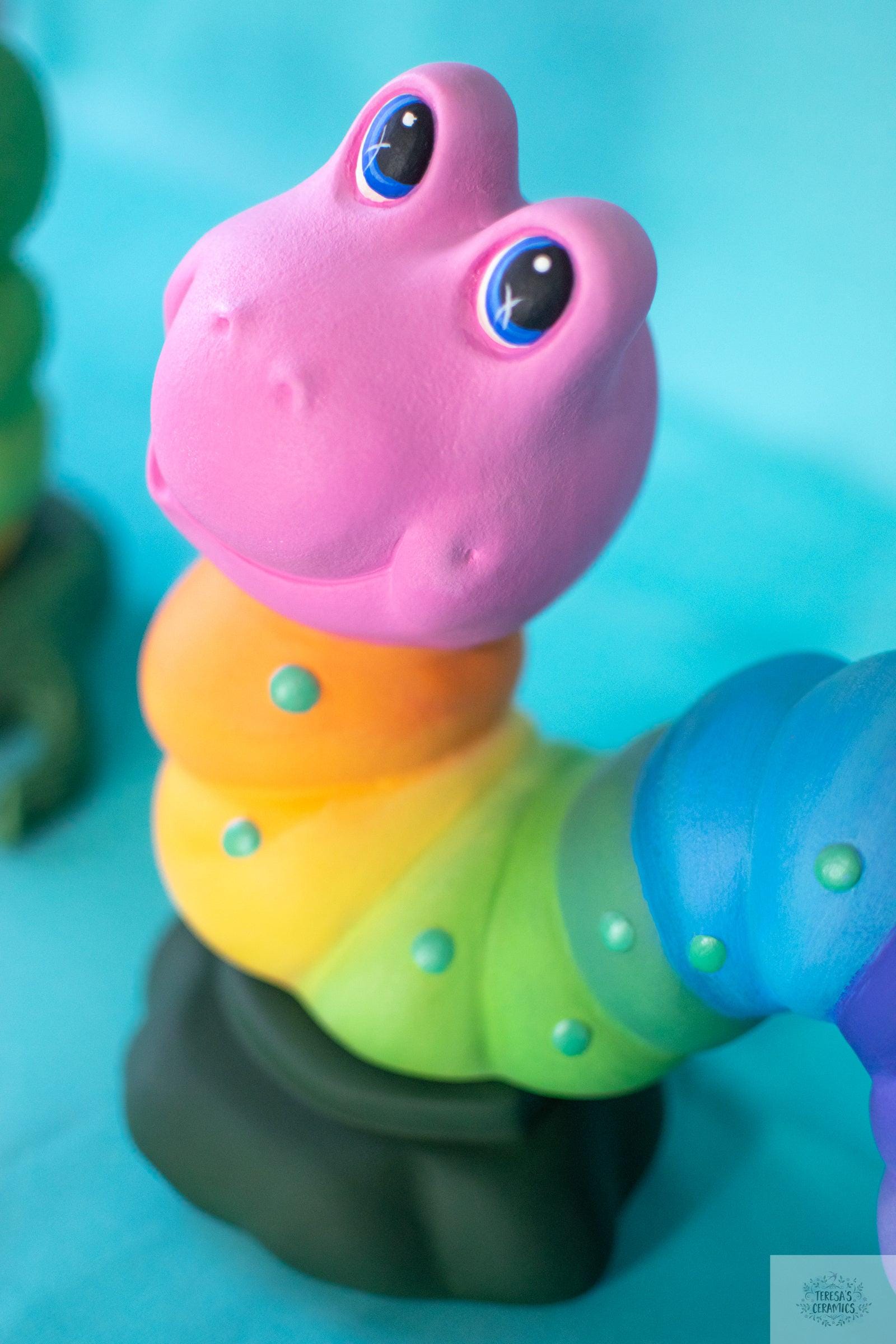 Large Rainbow Wormy | Garden Art Worm - Teresa's Ceramics